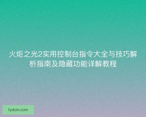 火炬之光2实用控制台指令大全与技巧解析指南及隐藏功能详解教程